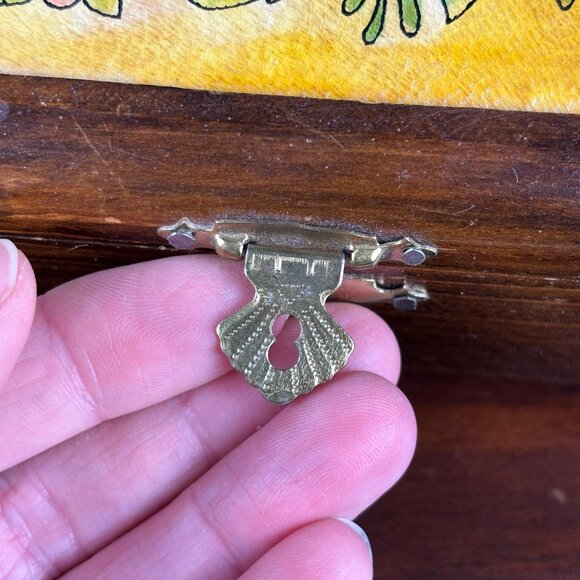 Vintage Wood Jewelry Box Floral Faux Leather Top Trinket Box with Rose Design - Picture 9 of 16